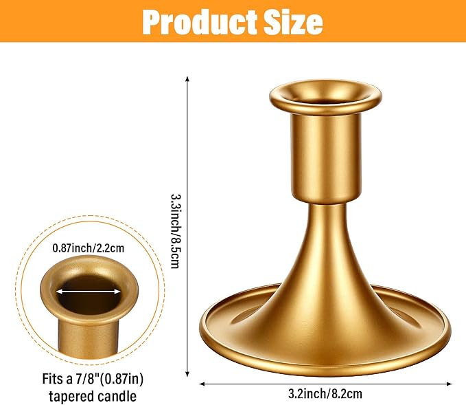 12 Pcs Gold Candle Holders Candlestick Holders, Gold Brass Color Vintage Candle Taper Holder for Table Centerpiece, Wedding Reception, Festive Christmas Mantel Decoration or Home Decor