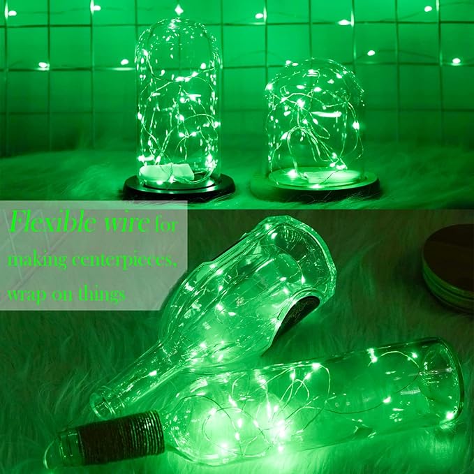 SmilingTown Battery Operated Fairy String Lights 24 Pack 20 LED 7.2ft Starry Firefly Copper Wire for Wedding Party Table Centerpiece Halloween Christmas Decorations (Green)