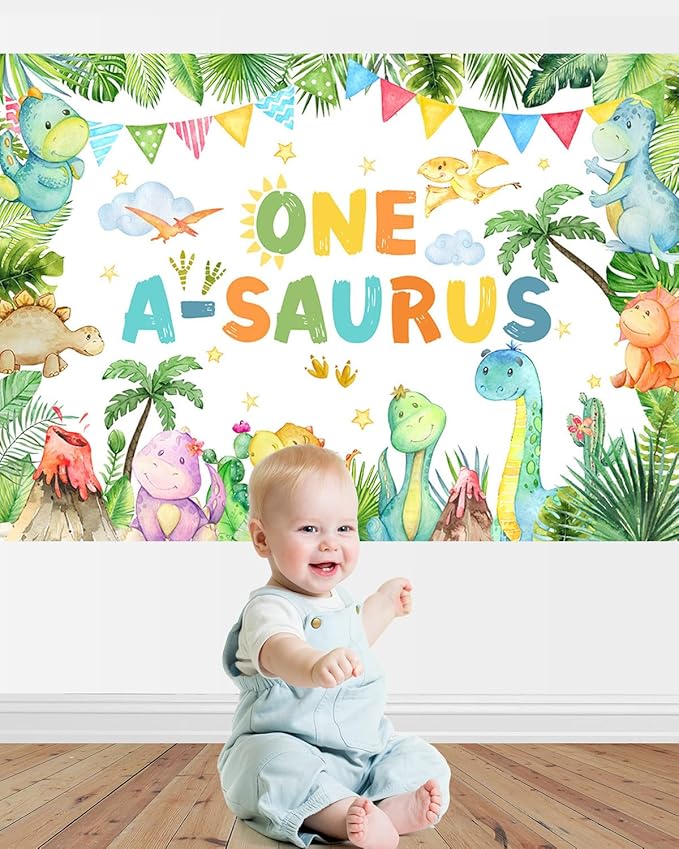 Mocsicka One a Saurus Birthday Backdrop Dinosaur 1st Birthday Decorations Banner for Boys One Year Party Photography Background Party Supplies