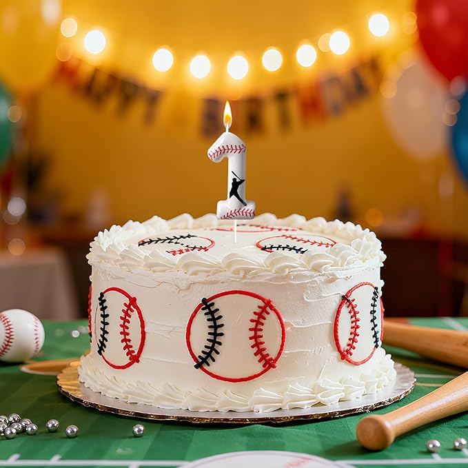 Baseball Birthday Number Candle, Number 1 Candles for Cake Topper, Ideal Birthday Parties Cake Decor, Wedding Anniversary and Other Celebrations (Candle 1)