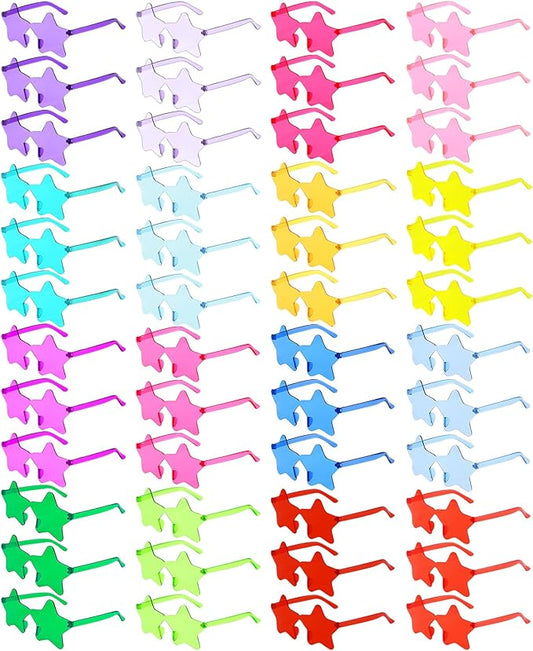 Matcheck 48 Pack Star Rimless Sunglasses Frameless Colored Party Glasses Transparent Fun Eyewear for Adult