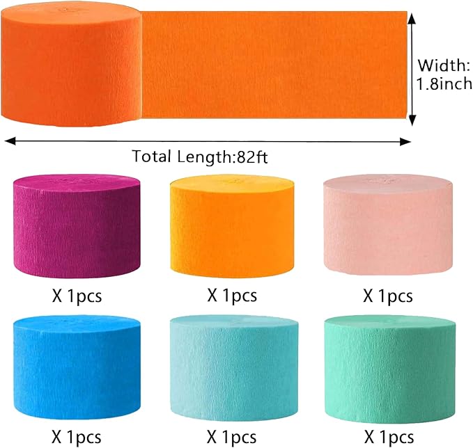 Rose Red Orange Blue Red Crepe Paper Streamers - 6 Rolls Party Streamers for Mexican Theme Birthday Cinco De Mayo Party Decoration