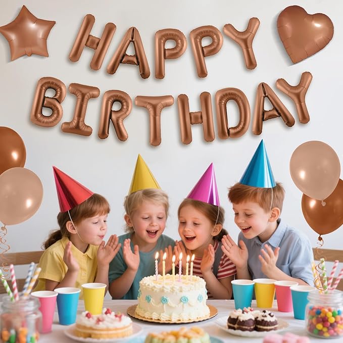 CANREVEL Happy Birthday Banner 13pcs 16 Inch Mylar Foil Letters Sign Balloons Birthday Party Decorations for Kids and Adults - 3D Chocolate