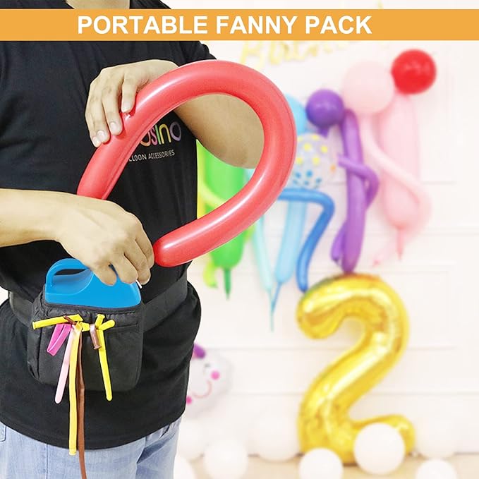 Electric Balloon Inflator Rechargeable Balloon Pump Long Balloon Air Inflator Portable Balloon Air Pump with 2 Nozzles for Birthday Party Decoration (Blue)