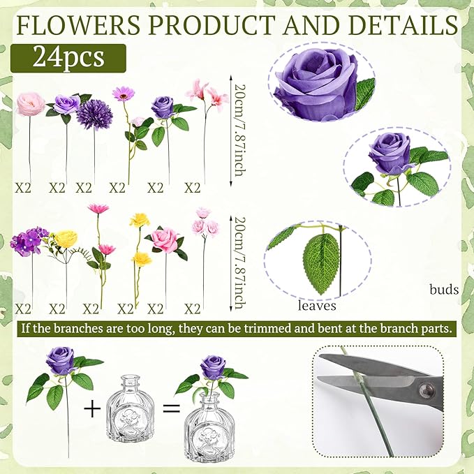 36 Pcs Artificial Flowers Table Centerpiece with Vases Spring Colorful Wildflower Centerpieces Silk Flower Arrangement for Wedding Baby Shower Table Centerpieces Party(Elegant Grace)