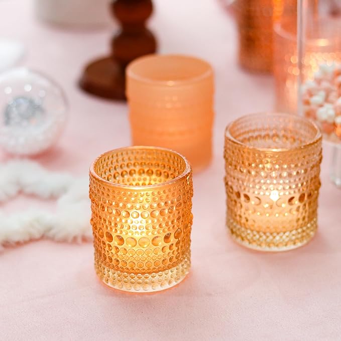 WDHODEC Pink Candle Holders Set of 24 - Vintage Hobnail Glass Votive Tealight Holders for Wedding, Valentine's, Party Table Centerpiece Decor