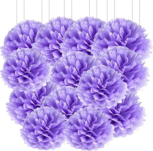 Qimoo 20pcs Light Purple Paper Pom Poms Decorations, DIY Decorative Tissue Paper Pom-poms Flowers Ball for Party Wedding Outdoor Decoration