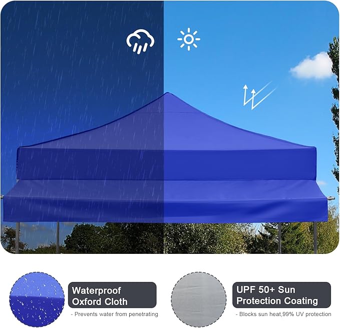 10x10 Pop up Canopy Tent with Awning Easy up Canopy with Wheel Bag Heavy Duty Waterproof Canopy Commercial Gazebo Tent for Outdoors Parties Vendors (Blue)