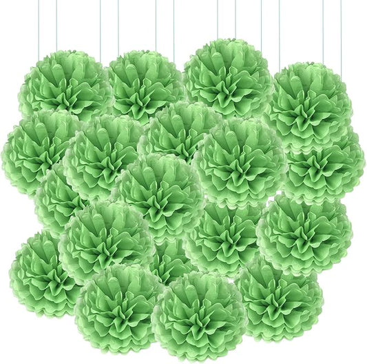 Qimoo DIY Decorative 20pcs Green Paper Tissue Pom-poms Flowers Ball for Wedding Party Outdoor Decoration