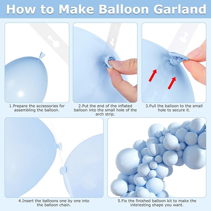 Amandir 153pcs Light Blue Balloons Arch Garland Kit Different Sizes 18 12 10 5 Inch Pastel Baby Blue Latex Balloon for Boys Birthday Baby Shower Wedding Anniversary Gender Reveal Party Decorations