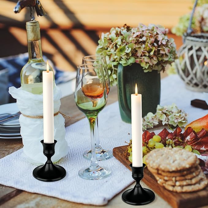 Black Candle Holder Taper Candle Holders, Set of 12 Candlestick Holders Decor for Home Decor, Metal Taper Candleholder for Fall Thanksgiving Halloween Christmas Table Fireplace Decor (12, Black)