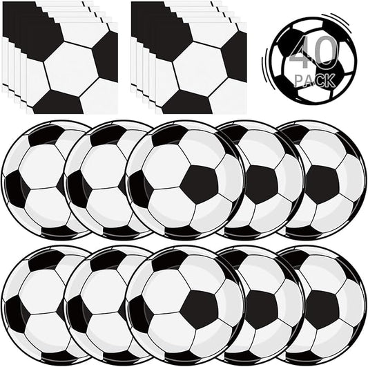 40Pcs Soccer Plates and Napkins Party Supplies - Soccer Birthday Party Decorations Tableware Set, Disposable Paper Dinner Plates Napkins for Sport Themed Soccers Parties Table Decor Favors, Serves 20