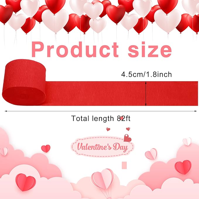 9 Rolls Crepe Paper Streamers Party Decorations 246 Yards in 3 Colors for Xmas Hanging Backdrops Party Decorations Christmas DIY Craft Supplies(Simple Style,Red, Pink, White)