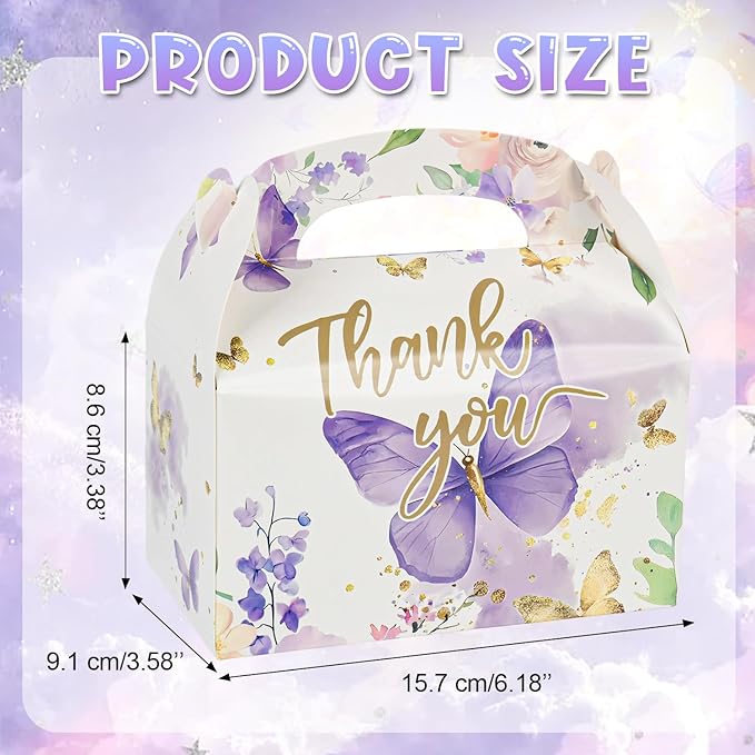 DjinnGlory 36-Pack Butterfly Party Favor Treat Boxes, Small Cute Gable Boxes for Girls Party Giveaways and Small Business 6.18x3.58x3.39 Inches