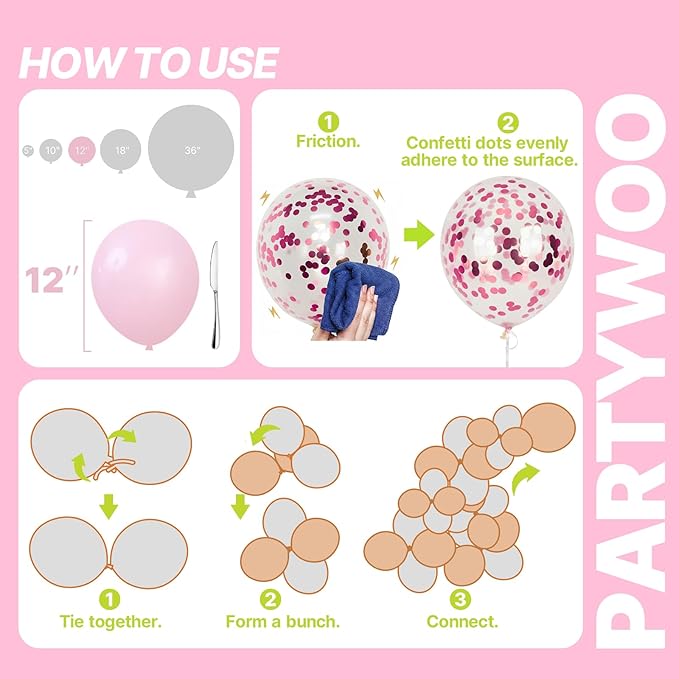 PartyWoo Pink and Gold Balloons 66pcs 12 Inch Metallic Gold Pearl Matte Hot Light Pastel Pink Confetti Balloons for Gender Reveal Baby Shower Bridal Shower Princess Birthday Party Decorations