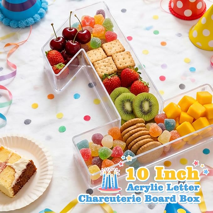 Ledido 10’’ Acrylic Number Charcuterie Board Box, Reusable Fillable Serving Tray for Candy Cake Fruit Snack, Easy-Clean Acrylic Charcuterie Tray for Birthday Anniversary Party Decorations, Number 16