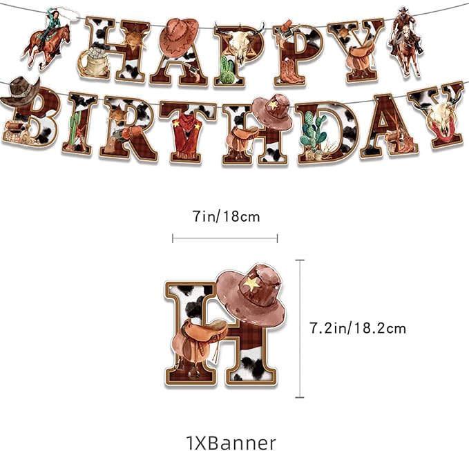 Western Cowboy Birthday Party Decorations Set with Western Cowboy Theme Happy Birthday Banner Balloon Cake Topper Cupcake Topper Background for Western Cowboy Party Supplies