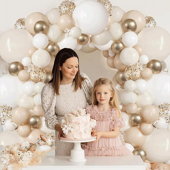 Sand White Gold Balloon Arch Kit,Light White Ivory Beige Nude Balloons and Chrome Gold with Confetti Balloon Garland for Neutral Birthday Wedding Engagement Bridal Shower Boho Party Decorations