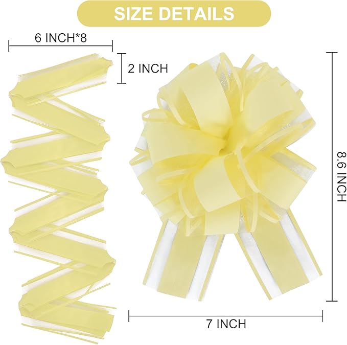 20pcs 7 Inch Pull Bows Pastel Yellow Gift Wrap Bows for Gift Wrapping, Ribbon, Wedding, Christmas, Valentine's Day, Birthday Party Decorations