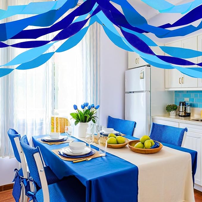 Crepe Paper Streamers 6 Rolls 492ft, Blue Crepe Paper Decorations for Birthday Baby Shower Wedding Party Decor DIY Gift Wrapping, 1.77 Inch x 82 Ft/Roll