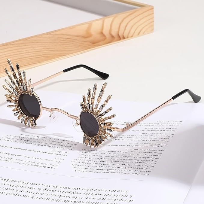 Funky Funny Hawaiian Style Rhinestone Small Sunglasses,Novelty Mixed-Color or Champagne Gold Glasses