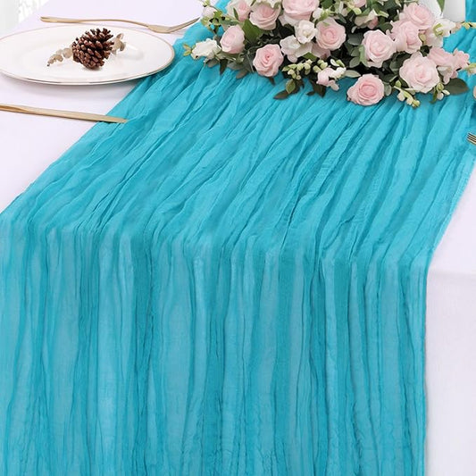 Blue Cheesecloth Table Runner 10FT Boho Rustic Sheer Cheese Cloth Runners 120 Inch Gauze Table Decorations for Bridal Shower Birthday Party Summer Home Decor