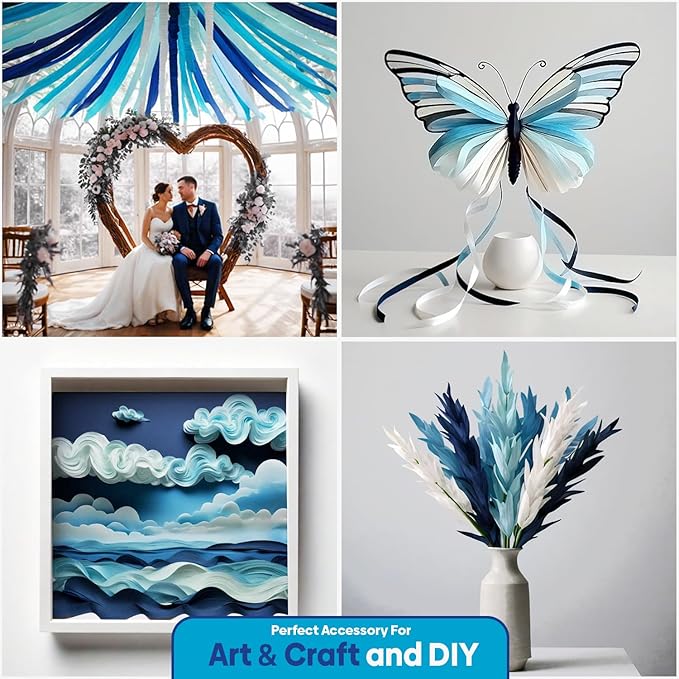 Captain Décor 12 Blue and White Streamers, 984ft Pack of Crepe Paper of White and Blue Party Decorations, Decorations for Party and Birthday Decor