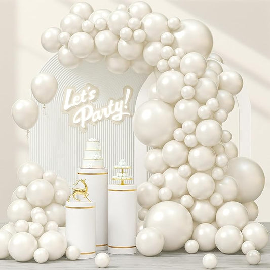120pcs Pearl White Balloon Arch Kit, 18 12 10 5 inch Pearl White Balloons Different Sizes for Bridal Baby Shower Engagement Wedding Birthday Party Decorations