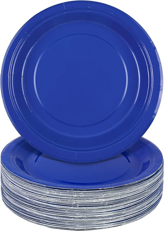 Breroa 72 Blue Paper Plates, 7 Inch, Heavy Duty, Solid Color, Round, Disposable, Table Decors, Party Supply for Birthday, Dinner, Wedding