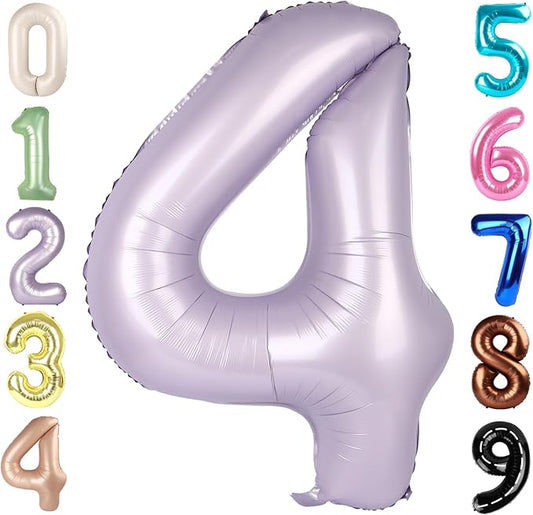 40 Inch Large Numbers Balloon, 4 Cream Purple Ballon for 4th 14 40 44 Birthday Party, Balloon 4 Number for Graduations Wedding Supplies