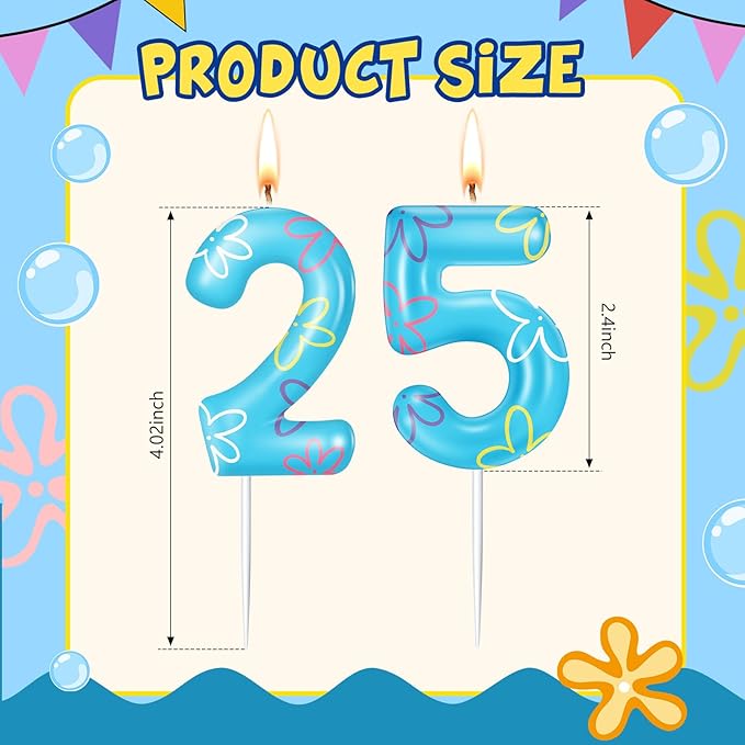 Conelist Sponge Birthday Number Candle for Cake Cute Flower Cloud Decorations Cupcake Toppers Cartoon Numeral Birthday Cake Topper for Sponge Fans Party Decoration Supplies(Number 25)