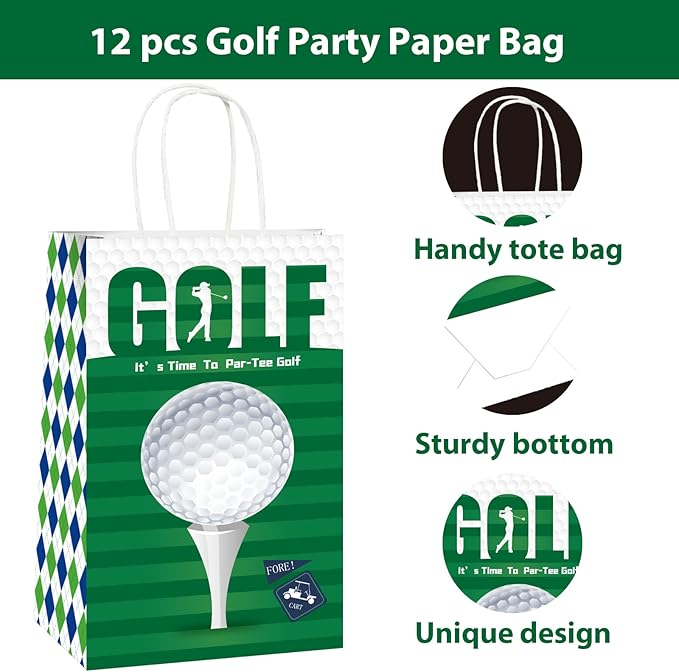 gisgfim 12 Pieces Golf Party Favor Bags Golf Birthday Goodie Treat Paper Bags Golfs Party Supplies Decorations for Baby Shower Birthday Gifts