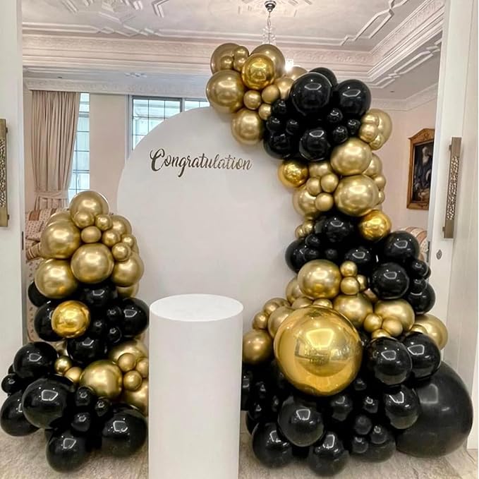 Black and Gold Balloons Garland Arch Kit, Black Gold Balloons for Class 2026 Graduation Class Decorations, Birthday, Retirement, Anniversary, New Year Party Decorations