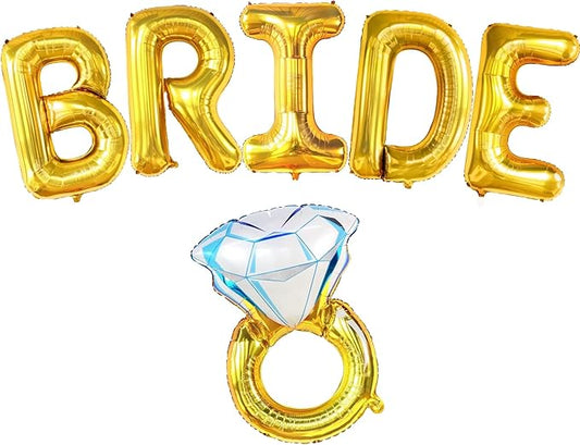 KatchOn, Giant Gold Bride Balloons - 40 Inch | Bachelorette Party Decorations | Bride Bachelorette for Bridal Shower | Gold Balloons | Ring Balloon Decorations, Engagement Party Decor