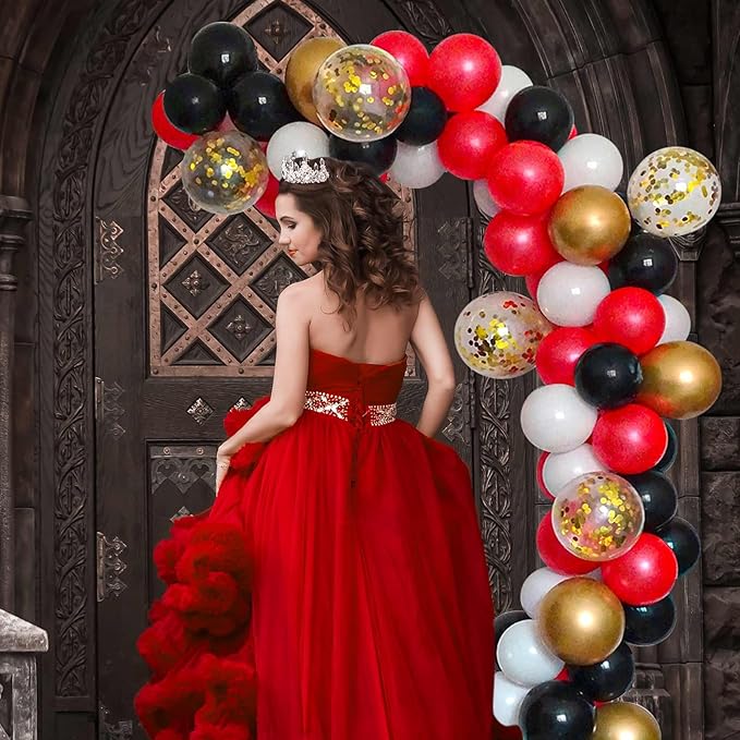 DIY Balloon Arch & Garland Kit, 113Pcs Party Balloons Decoration Set, Gold Confetti Balloons & Gold Red Black White Latex Balloons for Baby Shower, Wedding, Birthday, Graduation Party