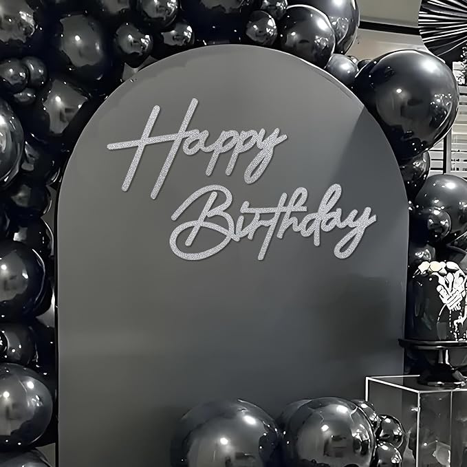 Happy Birthday Sign for Backdrop - Glitter Silver Felt 'Happy Birthday' Letter Sign for Balloon Arch Backdrop Decorations