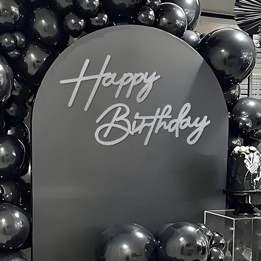 Happy Birthday Sign for Backdrop - Glitter Silver Felt 'Happy Birthday' Letter Sign for Balloon Arch Backdrop Decorations