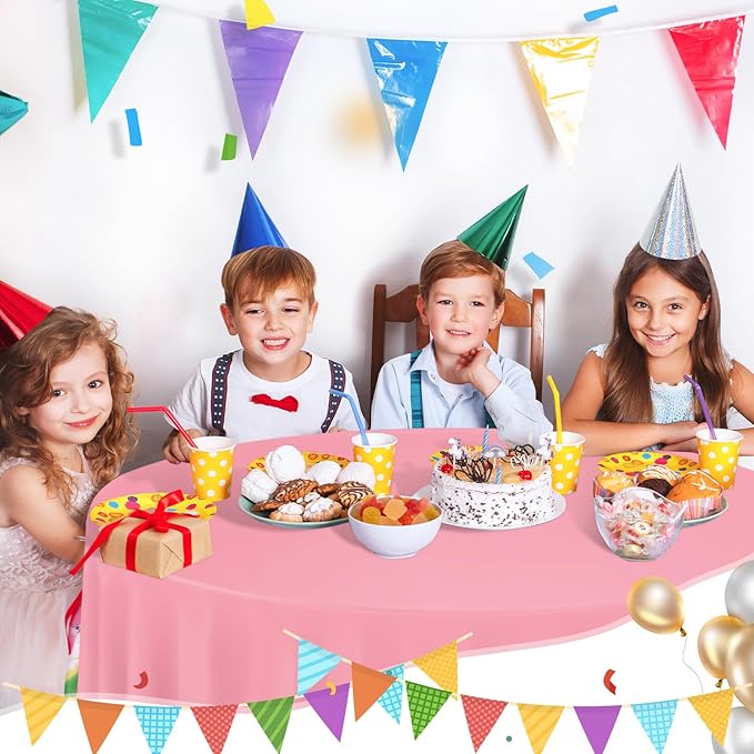 tujol Pink 6 Pack Plastic Table Cloth 84", Disposable Round Tablecloth Table Cover, Plastic Tablecloths for Parties