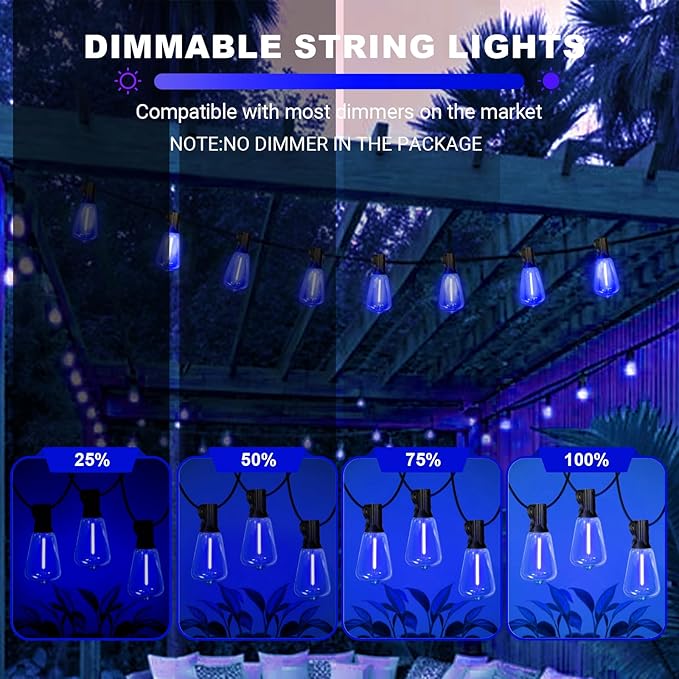LAMPHOME 4-Pack 26Ft ST38 Outdoor String Lights, Blue LED Shatterproof Patio Lights with 12+1 Edison Bulbs, Perfect for Hanukkah, Bistro, Christmas & Party Decorations