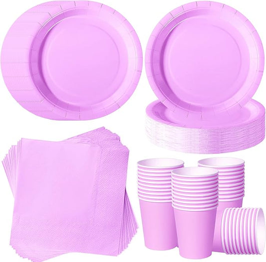 Lavender Party Plates Set, 120-Piece Disposable Dinnerware for 40 Guests, Heavy-Duty 7-inch Paper Plates, Cups & Napkins for Spring Wedding, Girls Birthday, Easter, Bridal Shower
