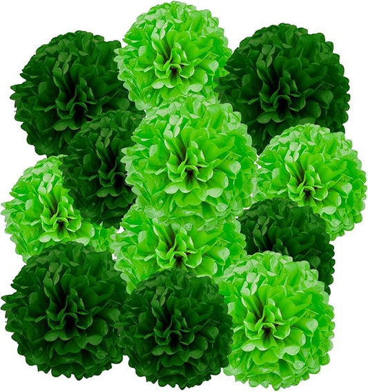 Green Tissue Pom Poms Paper Kit DIY Decorative Flowers Ball for Birthday Party Wedding Hanging Decorations Pack of 12 10in12in