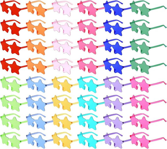 SUNOVELTIES 16/48 Star Rimless Sunglasses Irregular One Piece Colored Party Glasses Transparent Fun sunglasses for Teen Adult