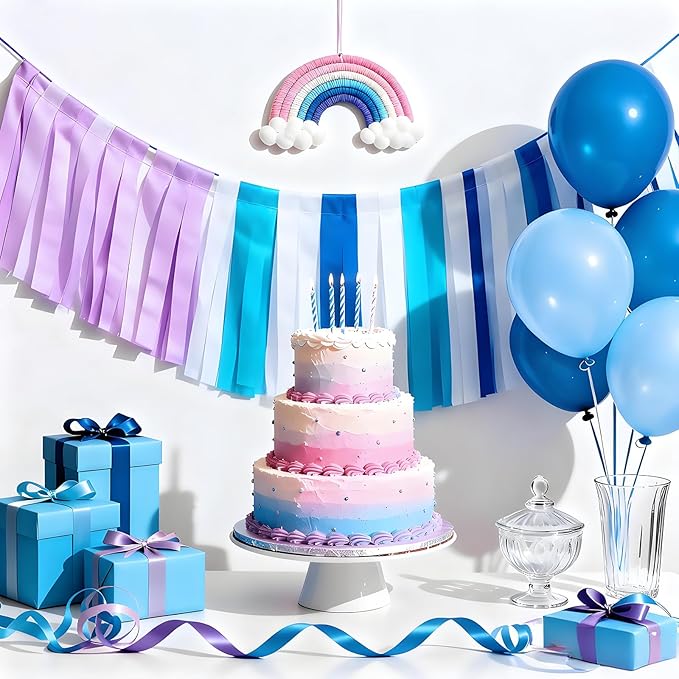 Blue White Crepe Paper Streamer 8 Rolls 32ft Winter Princess Party Supplies Frozen Backdrop Birthday Baby Shower Decoration(1.77inx32ft)