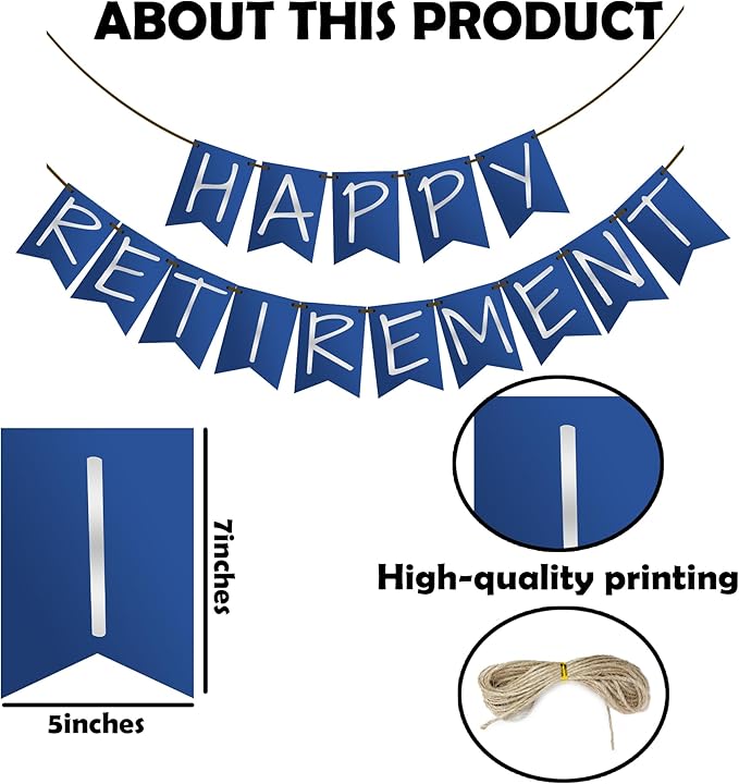 Retirement Party Decoration - Happy Retirement Blue & Silver Banner For Coworks Women Men - Wall Hanging Decor for Outdoor Mantle Fireplace - Farewell Party Supplies & Decor Banner for Home Office-A04