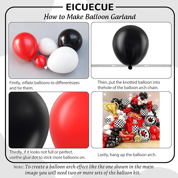 Race Car Balloons Arch Kit -Trophy, Flags, Cars, Tire, Checkered, Wheels and Red Black White Balloon Garland Kit for Racing Car Theme Two Fast 2nd One Theme 1st Boy Birthday Party Decorations