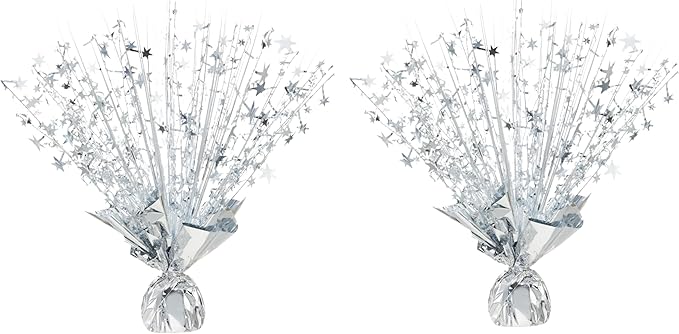 2 Pack Metallic Foil Spray Centerpiece Stars for Wedding, Birthday, Anniversary, Christmas Table Decor, Holiday Festival Baby Shower Graduation Mantle Party Decorations (Silver)