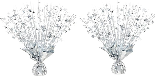 2 Pack Metallic Foil Spray Centerpiece Stars for Wedding, Birthday, Anniversary, Christmas Table Decor, Holiday Festival Baby Shower Graduation Mantle Party Decorations (Silver)