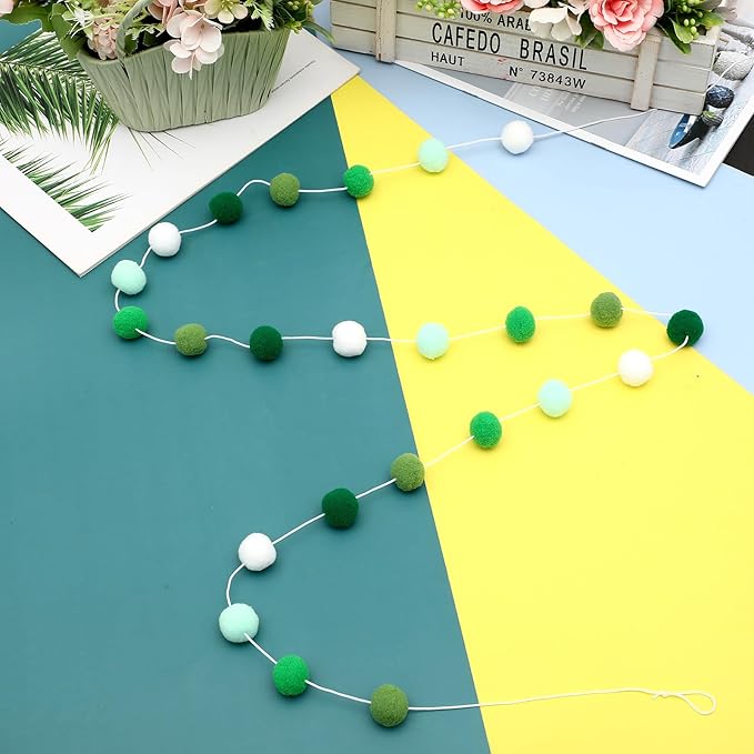 Irenare 9.8 ft Pom Pom Garland Felt Rainbow Garland 2026 Graduation Party Decoration Colorful Pennant Tassel Banner Back to School Birthday Triangle Banner for Classroom School Mantel(Gradient Green)