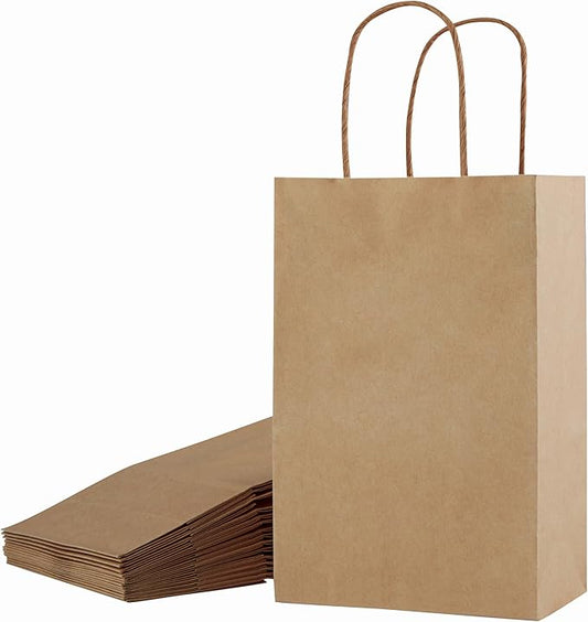 SUNCOLOR 24-Pack Brown Gift Bags with Handles, 7.9x5.12x3.15 Inch, Small Paper Bags for Goodies, Rustic Weddings, Business Events, DIY Crafts, Party Favors & Shopping
