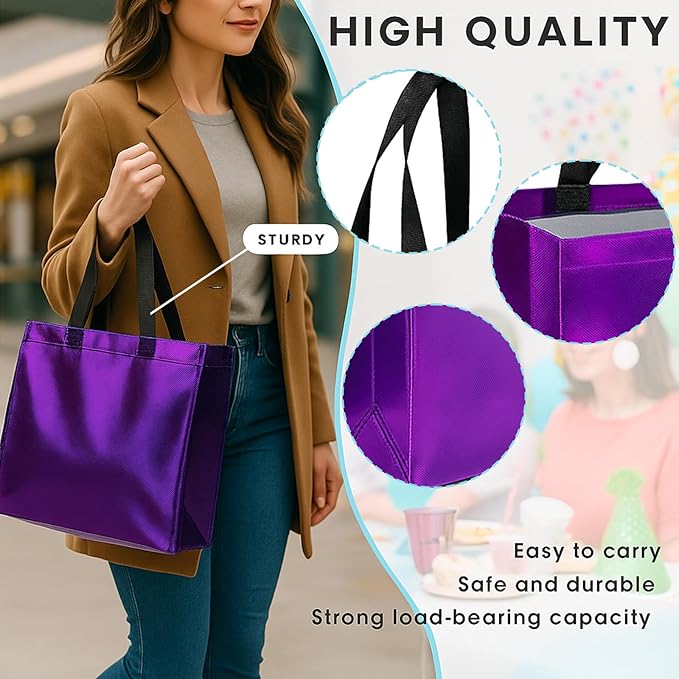VGOODALL 15 Pack Purple Gift Bags with Handles, 12.6" x 5" x 11" Large Reusable Party Favor Bags Bulk for Birthday Wedding Party